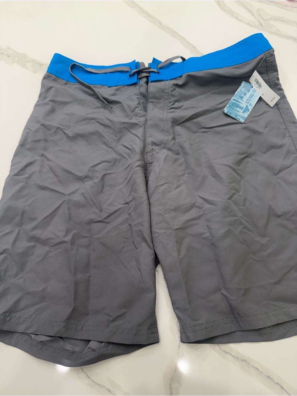 Men's Gray Board Shorts with Blue Waistband
